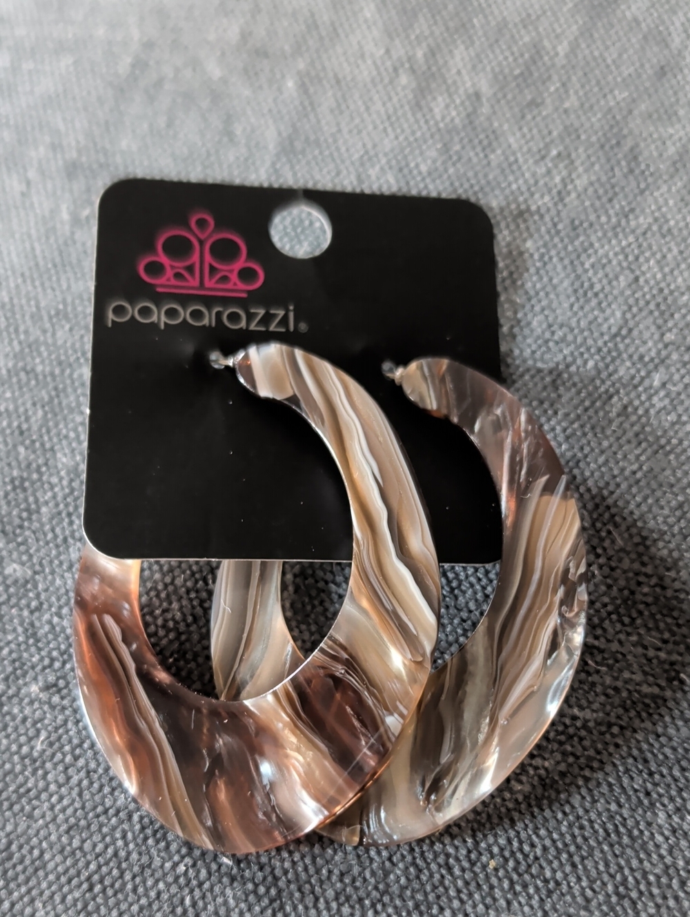 Paparazzi Marbled Brown and Cream Hoop Earrings